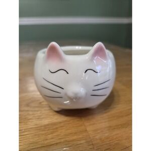Ceramic White Mini Kitty Succulent Planter,  Dish 3" Tall Whimsical Cozy